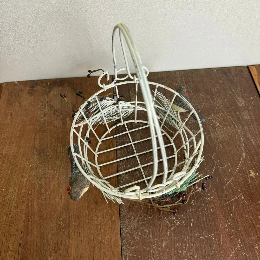 Metal‎ Wire basket with greenery bird Christmas holiday winter decor